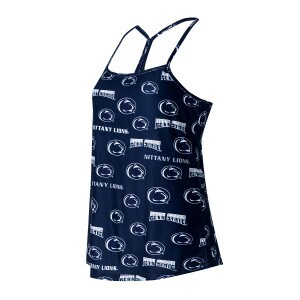 navy women's tank top with Penn State, Nittany Lions, and Athletic Logos printed all over